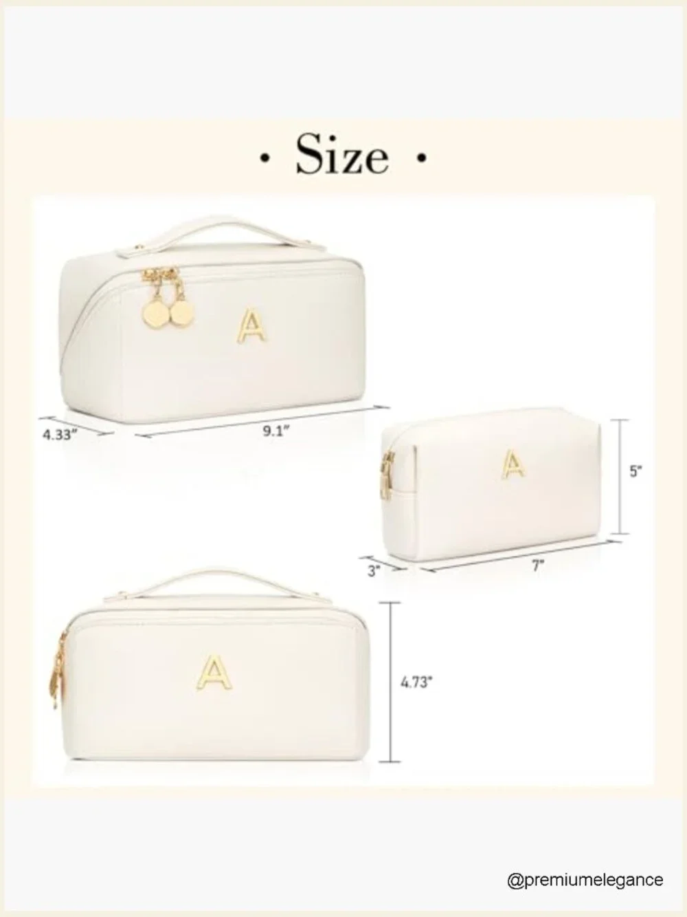 Personalized Initial Open Flat Cosmetic Bag Set with Clear Divider and Handle